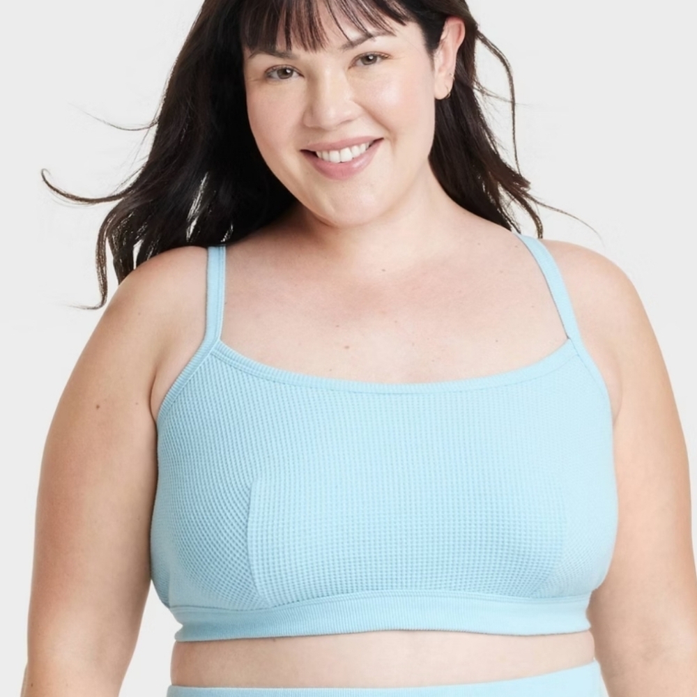 Women's Waffle Knit Bralette - Auden Turquoise Blue 1X